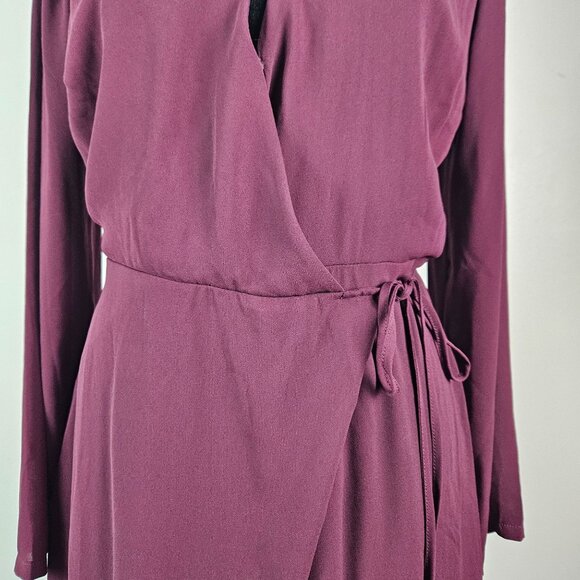 Lush Womens Burgundy Long Sleeve Wrap Dress Size Small Party Casual Lined - Picture 6 of 11